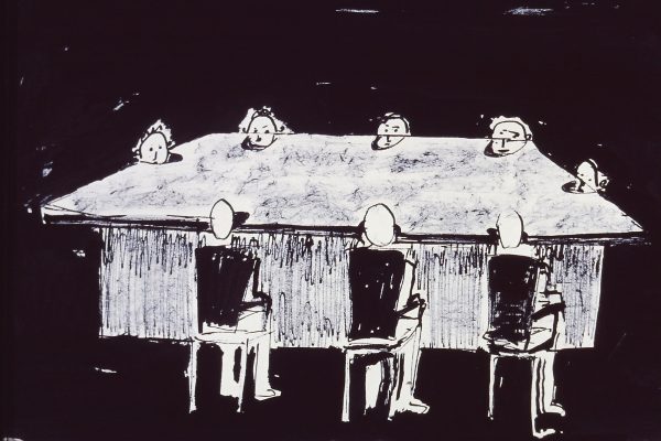 Conference table - design where only eyes can meet. No distraction with body language 1995