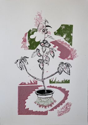 Elegante plant pink (screen printing) 50 x 70 cm 2024