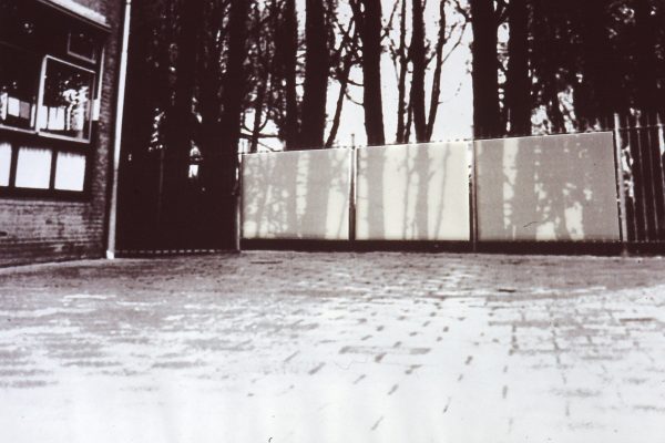 Fence - seclusion with  translucent glass. Design for schoolyard Dordrecht 1994-1995