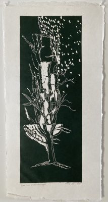Tree from lockdown walks 2021 (2) lino 75 x 35 cm