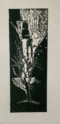 Tree from lockdown walks 2021 (3) lino 75 x 35 cm